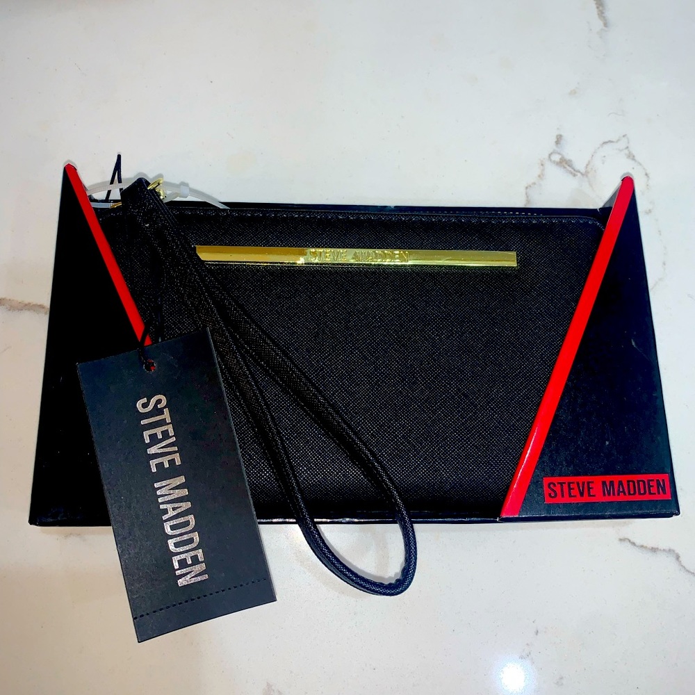 NWT Steve Madden Box Wallet Black Gold